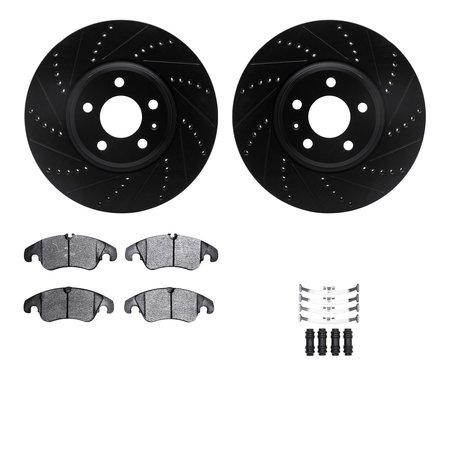 DYNAMIC FRICTION CO 8312-73062, Rotors-Drilled, Slotted-BLK w/ 3000 Series Ceramic Brake Pads incl. Hardware, Zinc Coat 8312-73062